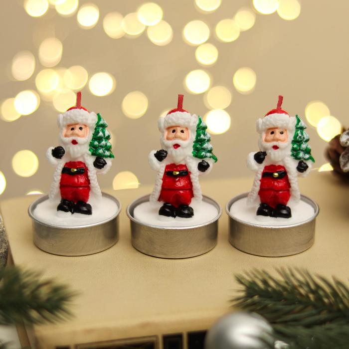 Набор свечи новогодние "Дед мороз с ёлкой", 4×6 см, 3 шт