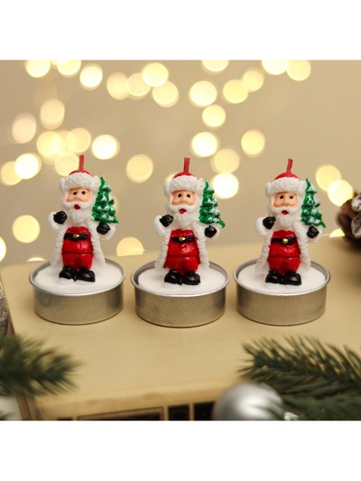 Набор свечей новогодних «Дед мороз с ёлкой», 4×6 см, 3 шт.