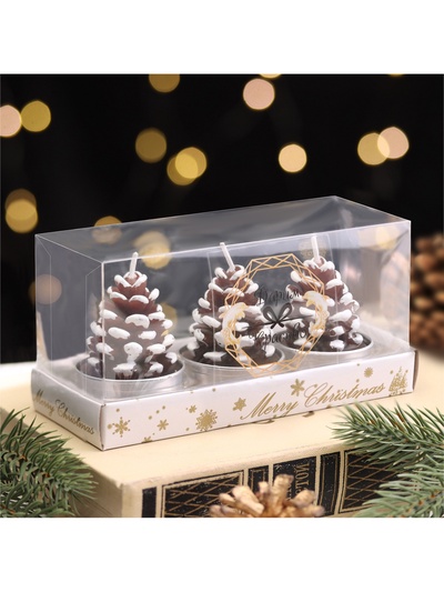 Набор свечи новогодние "Шишка", 3 шт, 4×6 см,