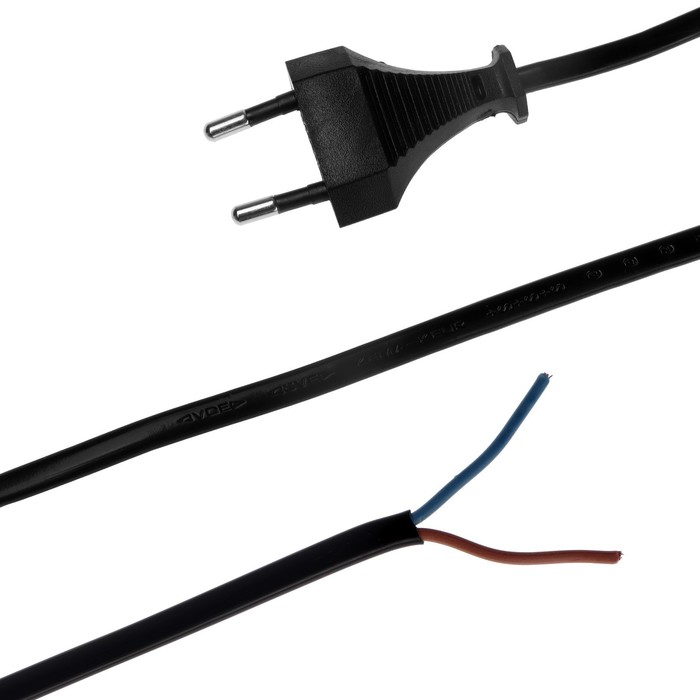 Шнур сетевой с вилкой, 1.5 м, ШВВП 2×0.5 мм², чёрный - Фото 1