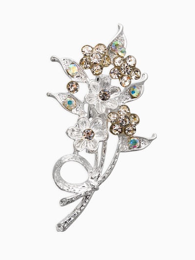 Брошь «Цветы» на ветке, цвет белый в серебре