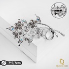 Брошь «Цветы» на ветке, цвет белый в серебре - Фото 2