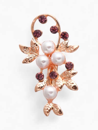 Брошь «Жемчужная ветвь», с росой, бело-фиолетовая в розовом золоте
