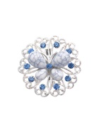 Брошь «Бабочка» на цветке, цвет бело-голубой в серебре - Фото 1