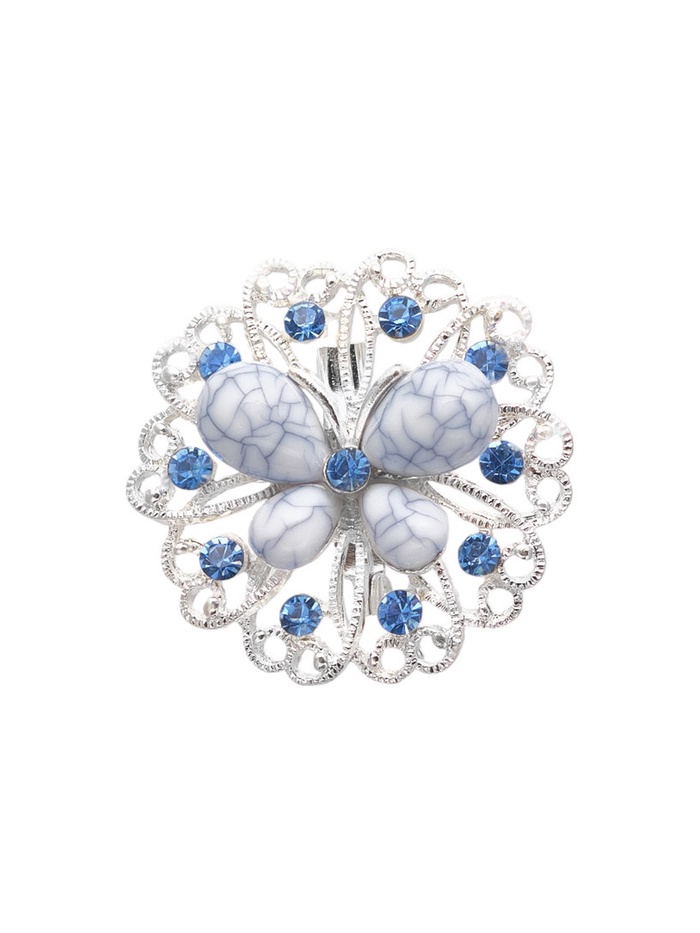 Брошь «Бабочка» на цветке, цвет бело-голубой в серебре - Фото 1