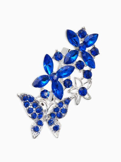 Брошь «Бабочки» синеглазки, цвет синий в серебре