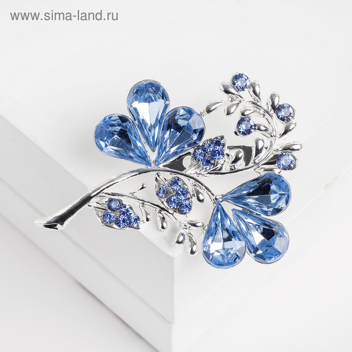 Брошь «Цветок» трилистник, цвет голубой в серебре - Фото 1