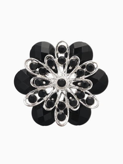 Брошь «Цветок» астры, чёрная в серебре