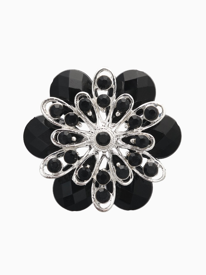Брошь «Цветок» астры, чёрная в серебре - Фото 1
