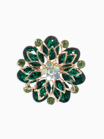 Брошь «Цветок» хризантемы, зелёная в золоте