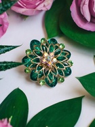 Брошь «Цветок» хризантемы, зелёная в золоте - Фото 5