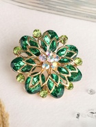 Брошь «Цветок» хризантемы, зелёная в золоте - Фото 8