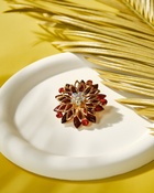 Брошь «Цветок Хризантемы», красная в золоте - Фото 6