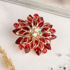 Брошь «Цветок» хризантемы, цвет красный в золоте - Фото 9