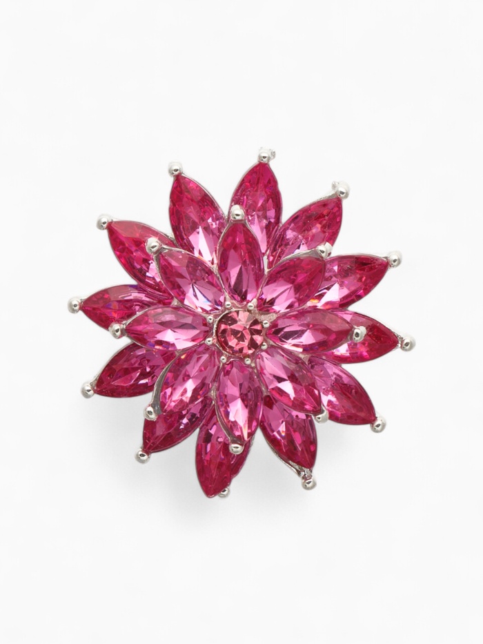 Брошь «Цветок» хризантема, цвет малиновый в серебре - Фото 1