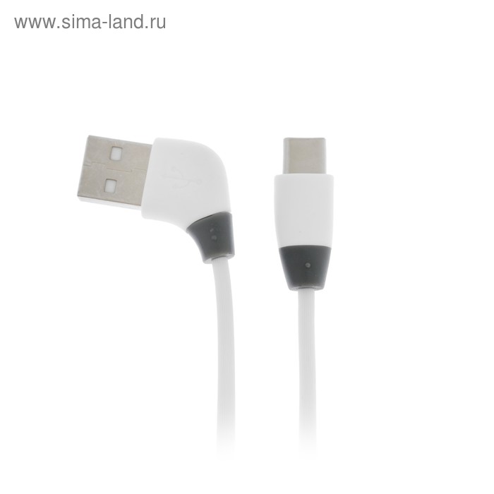 Кабель LuazON, Type-C - USB, 1 А, 1 м, силиконовый, угловой, белый - Фото 1