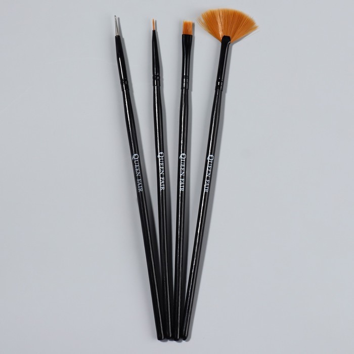 Набор кистей для наращивания и дизайна ногтей, 4 шт, 18,5 см, цвет чёрный 18719