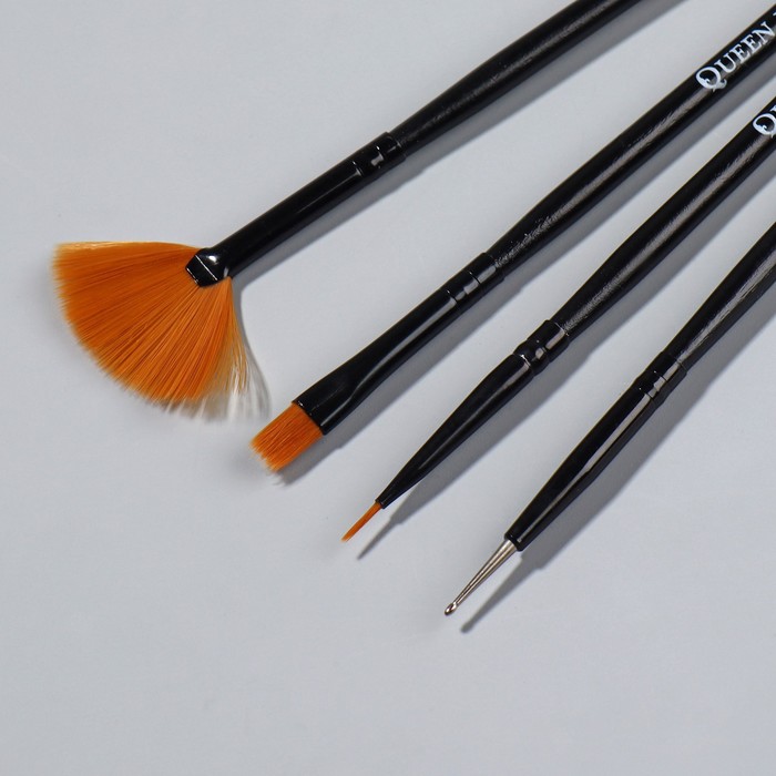 Набор кистей для наращивания и дизайна ногтей, 4 шт, 18,5 см, цвет чёрный 18719