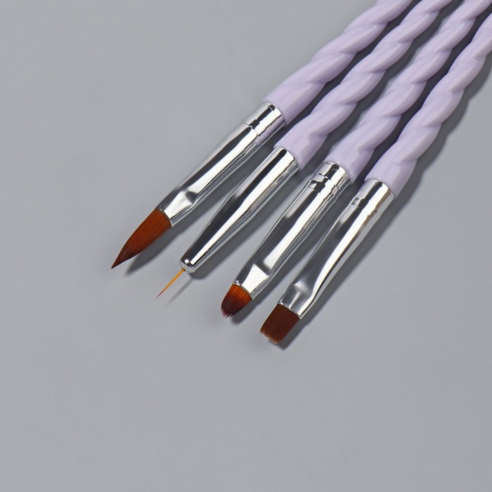 Набор кистей для наращивания и дизайна ногтей, 4 шт, 18 см, цвет сиреневый/серебристый 18721