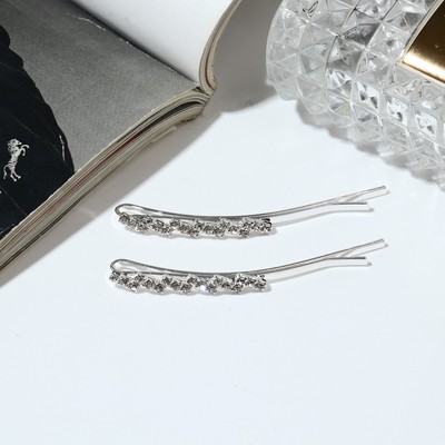 Невидимки для волос QF «Волшебный блеск», набор 2 шт., зиг-заг, 5.5 см, серебро