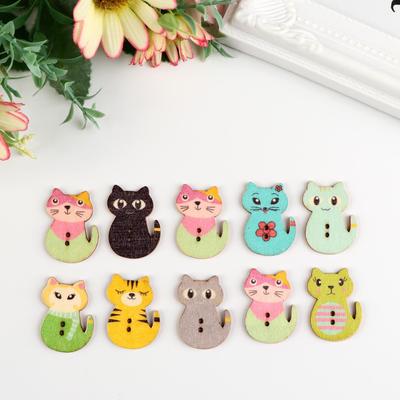 Пуговицы дерево для творчества 2 прокола «Котята», набор 10 шт., 3×2.1×0.2 см