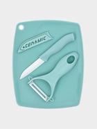 Набор кухонных принадлежностей Доляна «Керамик», 3 предмета: нож 16 см, овощечистка 12 см, доска 19.5×15.5 см, голубой - Фото 1