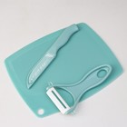 Набор кухонных принадлежностей Доляна «Керамик», 3 предмета: нож 16 см, овощечистка 12 см, доска 19.5×15.5 см, голубой - Фото 2