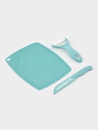 Набор кухонных принадлежностей Доляна «Керамик», 3 предмета: нож 16 см, овощечистка 12 см, доска 19.5×15.5 см, голубой - Фото 2