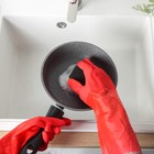 Перчатки хозяйственные с утеплителем Доляна, размер L, длинные манжеты, резиновые, цвет красный - Фото 2