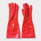 Перчатки хозяйственные резиновые с утеплителем Доляна, размер L, длинные манжеты, 140 гр, цвет красный - фото 8548224
