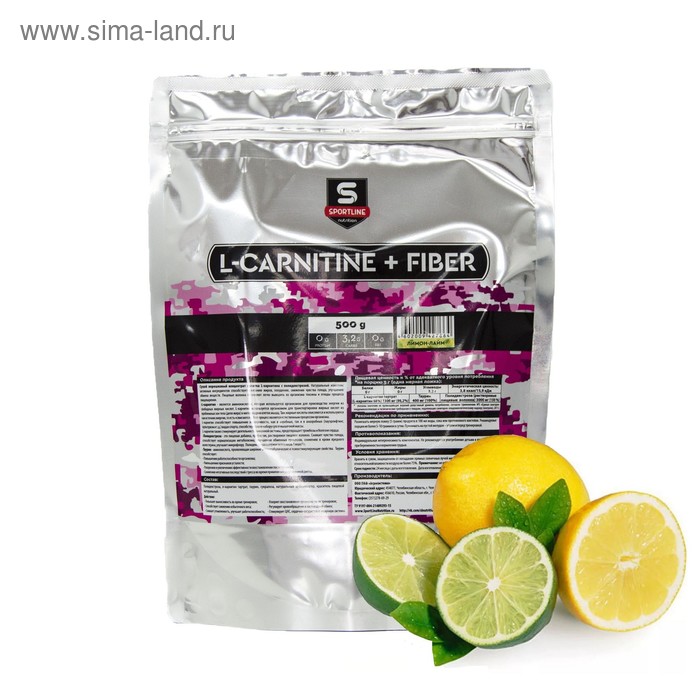 L-Carnitine+Fiber SportLine, лимон-лайм, zip lock 500 г - Фото 1