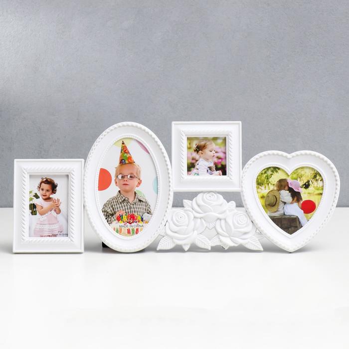 Фоторамка на 4 фото "Белые розы" 41x16 см (6x6, 8x5, 10x9, 10x15 см) - Фото 1