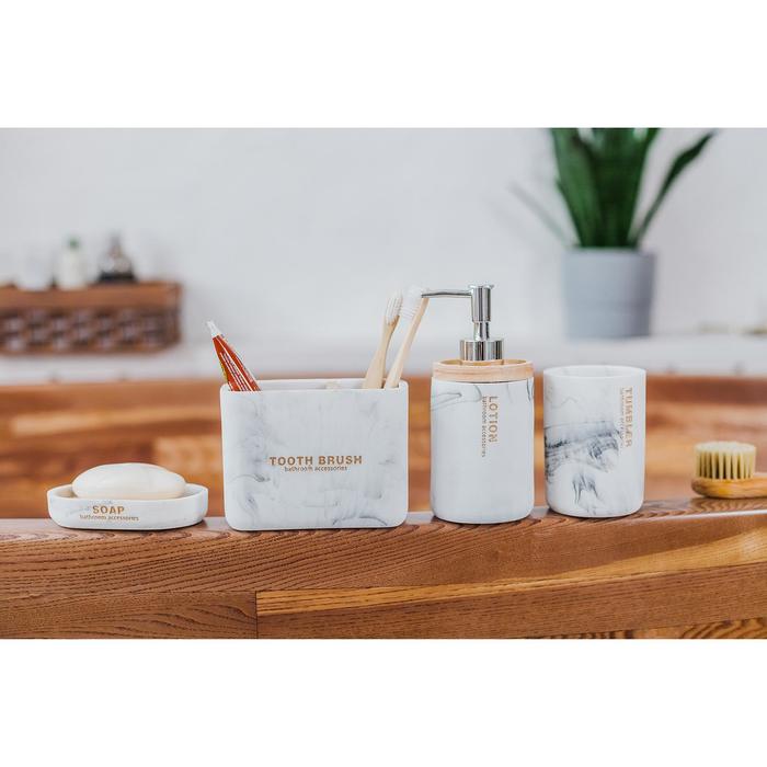 Набор аксессуаров для ванной комнаты «Стиль», 4 предмета (мыльница, дозатор для мыла, 2 стакана), цвет белый - фото 1883478377