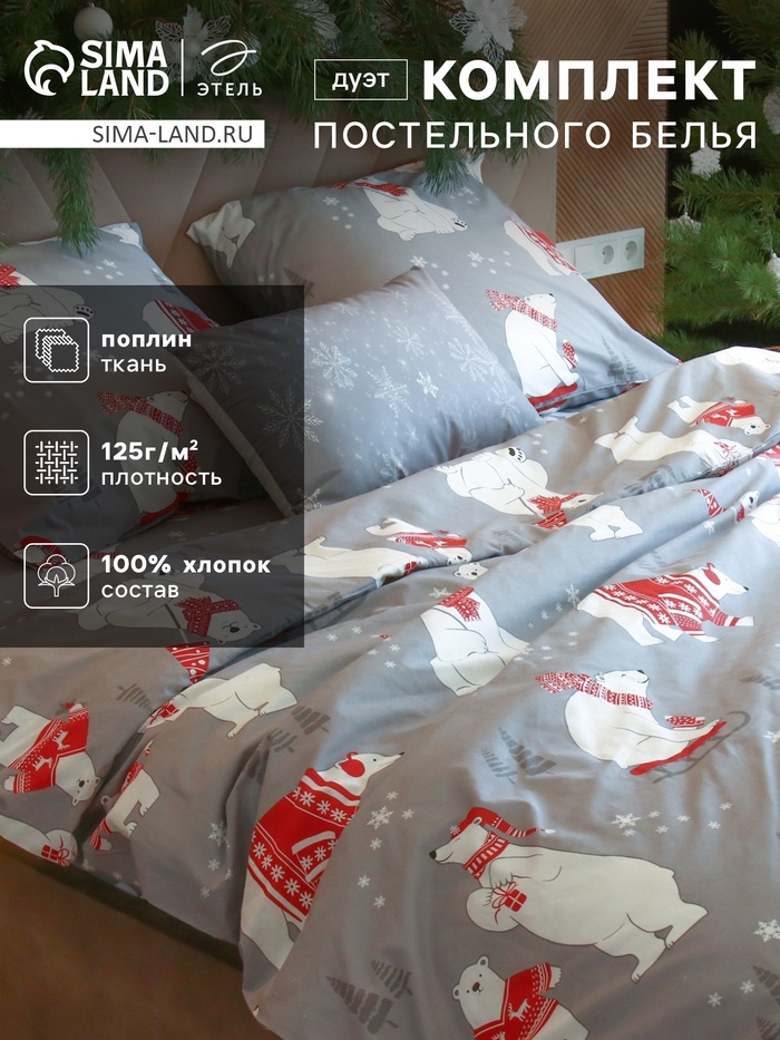 Постельное белье "Этель" дуэт «Зимние игры» 143*215 см - 2 шт, 240*220 см, 70*70 см -2 шт