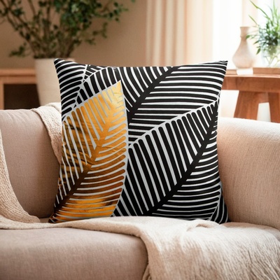 Наволочка декоративная «Этель. Листья» 42×42 см, велюр, чёрная