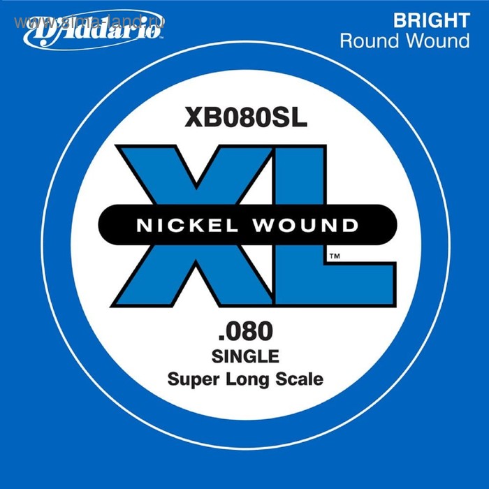 Отдельная струна для бас-гитары D'Addario XB080SL Nickel Wound никелированная, .080, Super Long   45 - Фото 1