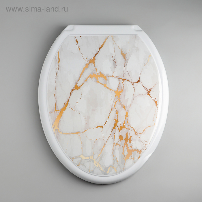 Сиденье для унитаза «Декор. Белый мрамор», 44×36 см, с крышкой, белое - Фото 1