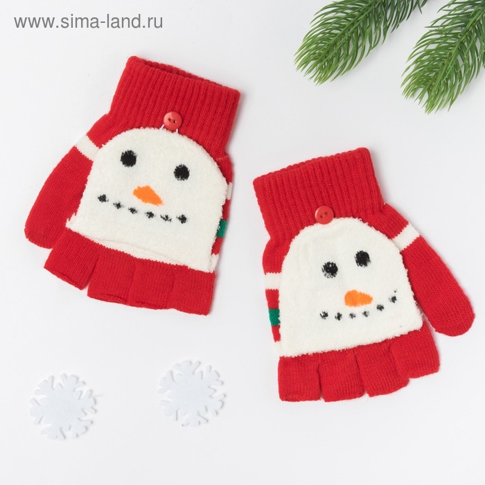 Митенки/варежки детские MINAKU "Снеговик", размер 19, цвет красный - Фото 1