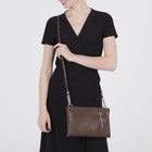 Сумка женская, 3 отдела на молниях, длинный ремень, цвет тёмно-коричневый - Фото 1