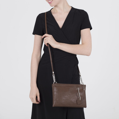 Сумка женская, 3 отдела на молниях, длинный ремень, цвет тёмно-коричневый