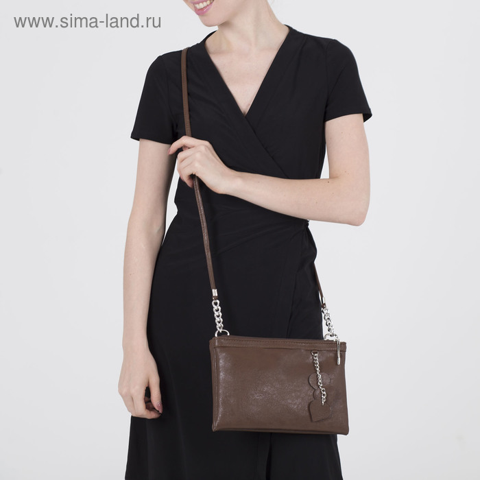 Сумка женская, 3 отдела на молниях, длинный ремень, цвет тёмно-коричневый - Фото 1