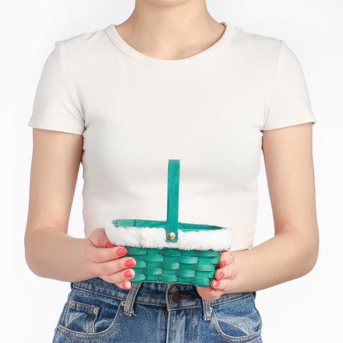 Корзина плетёная для хранения «Новогодняя», 15×12×7.5 см, ручка h=17.5 см, зелёная - Фото 1