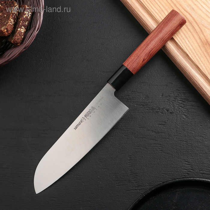 Нож кухонный сантоку Samura Okinawa, лезвие 17,5 см, сталь AUS-8, рукоять из палисандра - Фото 1