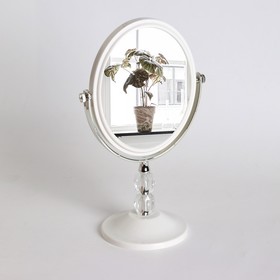 Зеркало настольное «Овал», двустороннее, с увеличением, зеркальная поверхность 11,7 × 14,5 см, цвет белый/прозрачный