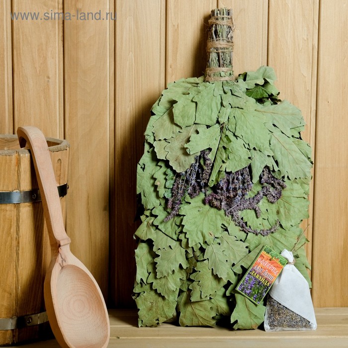 Веник для бани дубовый "Лавандовый прованс" с лавандой, в индивидуальной упаковке - Фото 1
