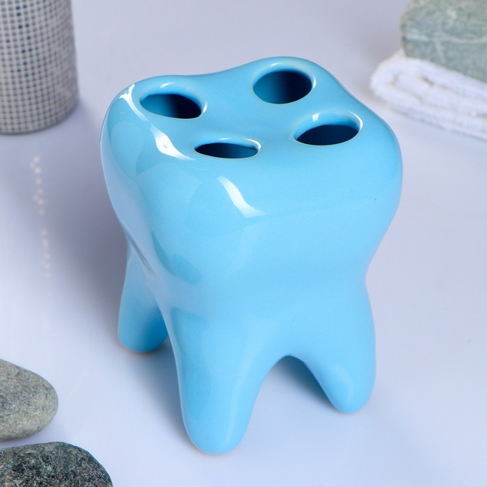 Стакан под зубную щетку "Зуб" голубой - фото 1889381382