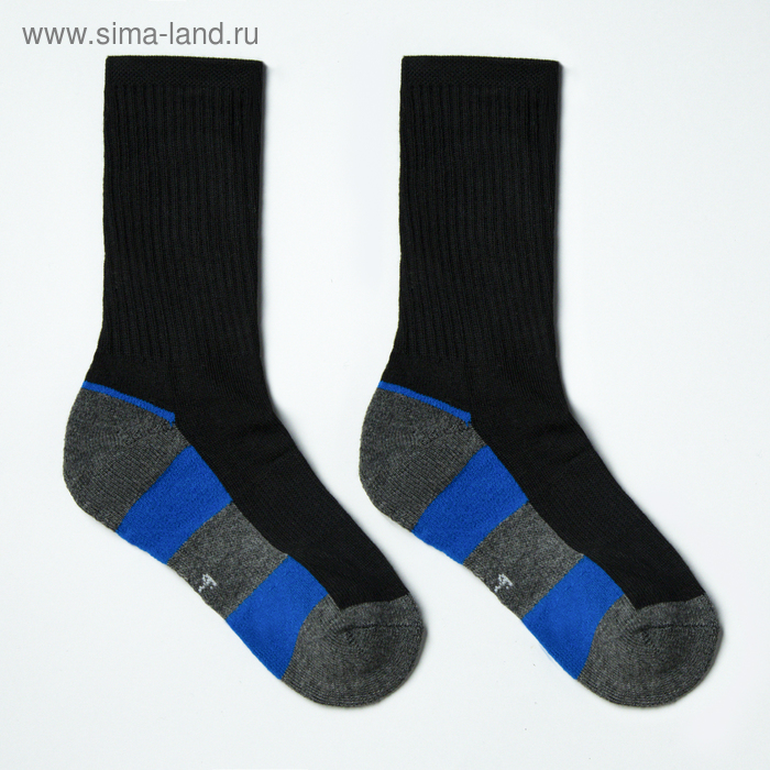 Носки детские с махровым следом, цвет чёрный/синий, размер 22-24 - Фото 1