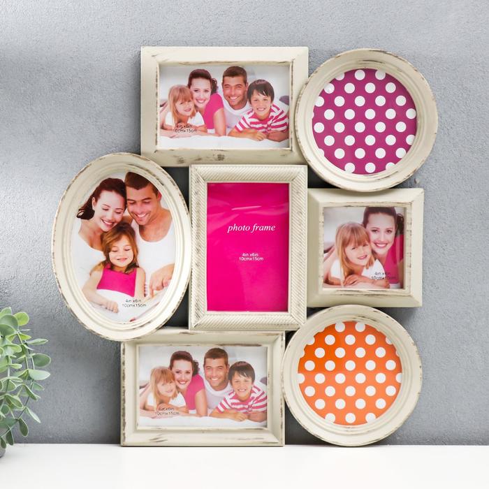 Фоторамка на 7 фото 11x11, 10x15, 12x17 см "Триумф" состаренная 40,5x42 см - Фото 1