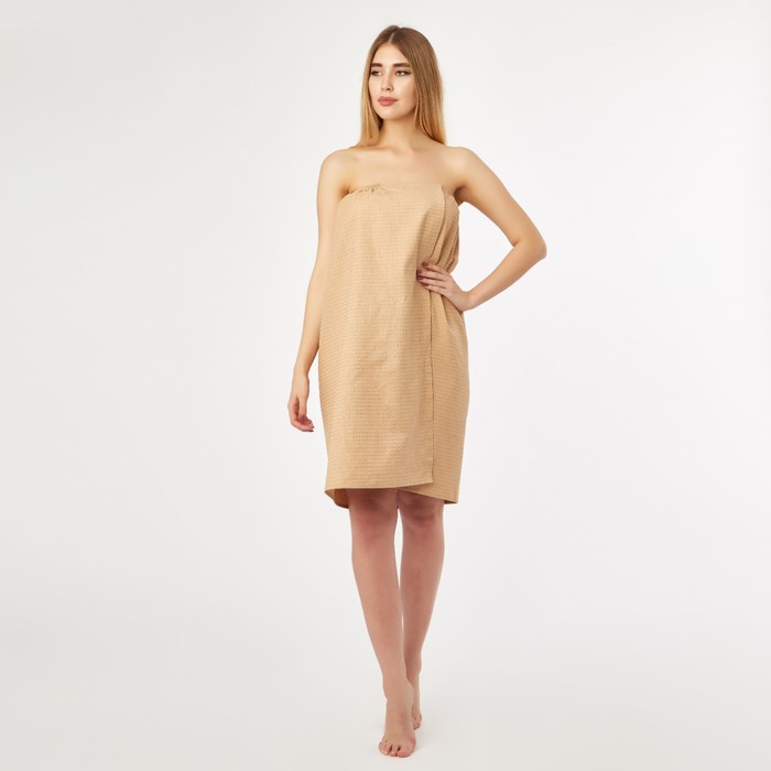 Полотенце банное вафельное «Экономь и Я», парео, 80×144 см, бежевое - Фото 1