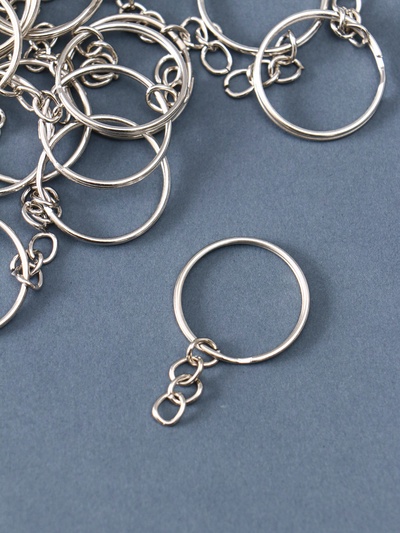Основа для брелока кольцо с цепочкой, металл под серебро, 2.5×2.5 см, набор 40 шт.